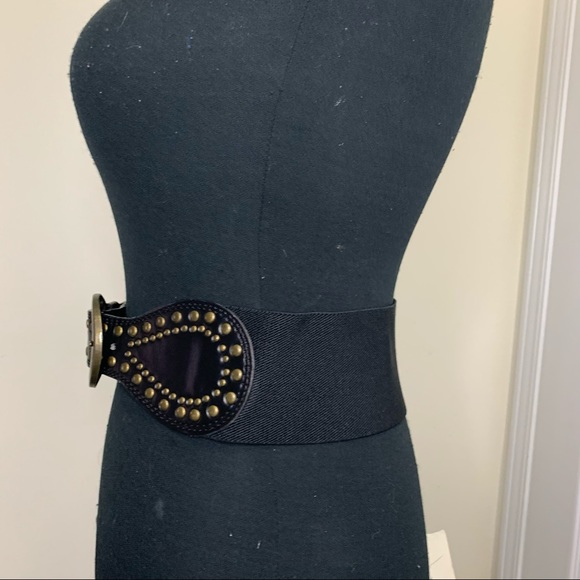 Smart Set Chic Brass Studded Detailing Elastane Waist Wide Belt - Picture 2 of 8